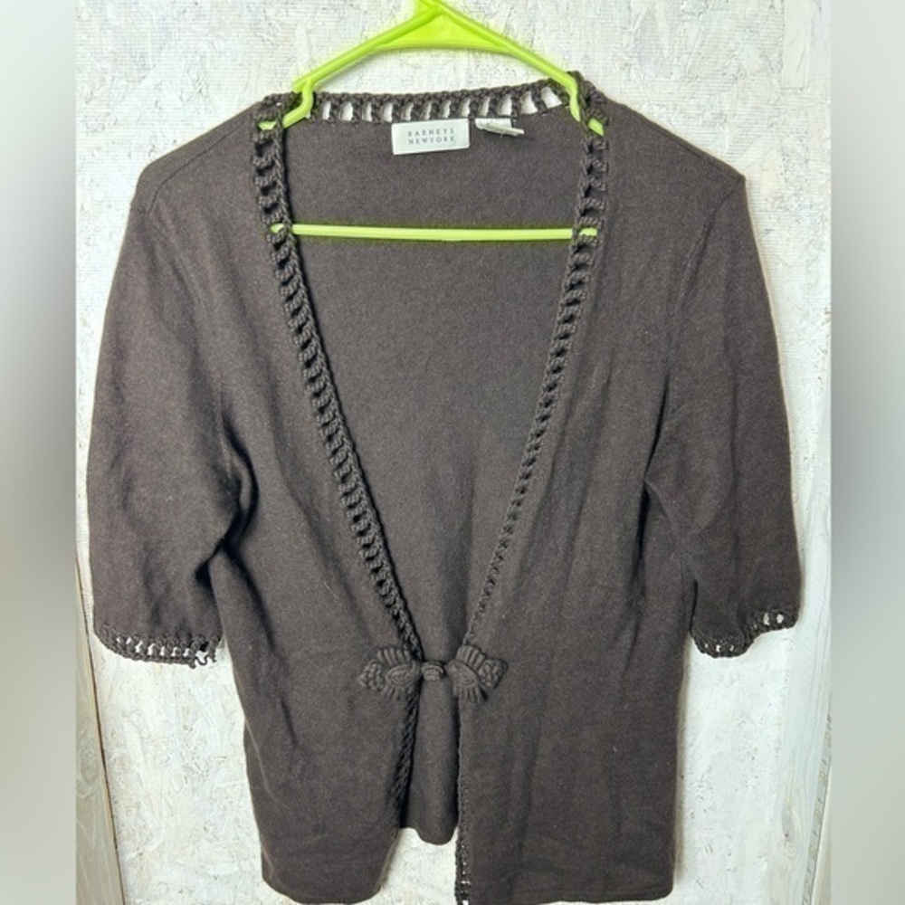 Barneys New York Cashmere Blend Brown Short Sleeve Cardigan - Picture 1 of 6